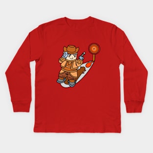 Cartoon Cowboy play dart brown color Kids Long Sleeve T-Shirt